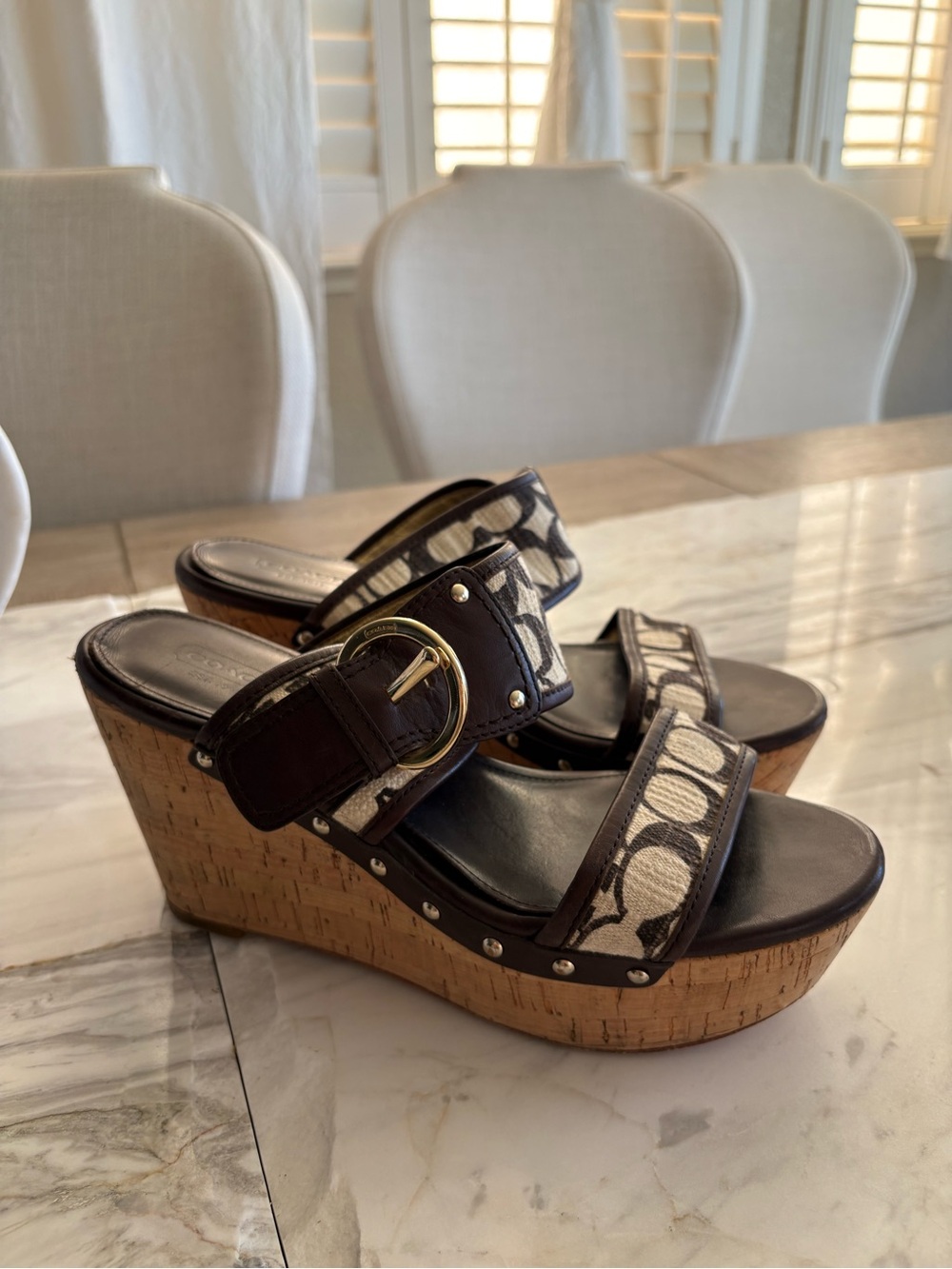 Coach vintage Brown Signature Canvas Wedge Sandals